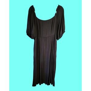 Black Tiered Maxi Dress Rayon Swing XL Old Navy Ruched Back Ballon Sleeves